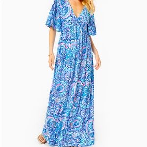 Lilly Pulitzer Minka Maxi Dress-Blue Grotto Commotion in the Ocean-Size 16